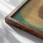 Figure portant une tete ailee La chute dlcare circa 1876 Odilon Redon close up dark wood mockup