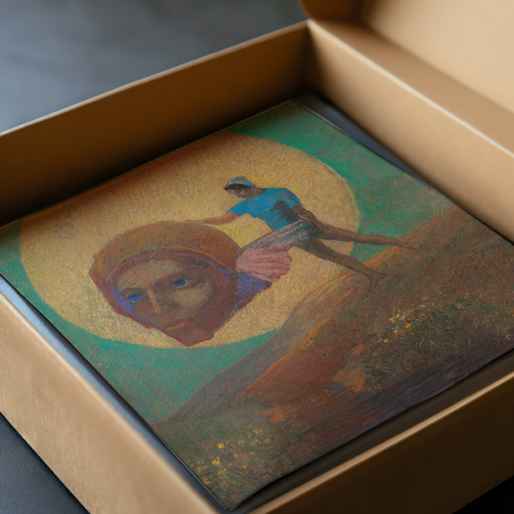 Figure portant une tete ailee La chute dlcare circa 1876 Odilon Redon video mockup