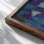 Figurengruppe unter lila grunen Formen 1920 Adolf Holzel close up dark wood mockup