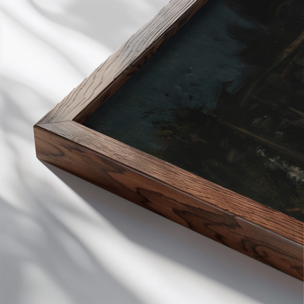 Figures Seated Around a Lamp Alexandre Falguiere close up dark wood mockup