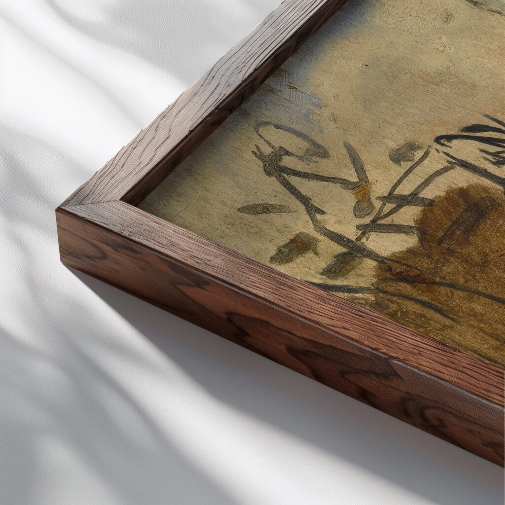 Figures in a Landscape 19th century Unknown close up dark wood mockup