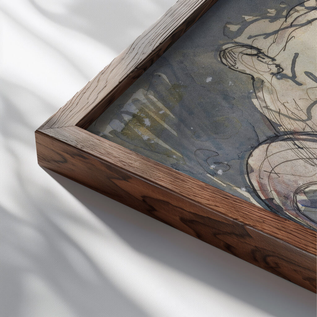 Figurkomposition muligvis skitse til eller studie efter et af kunstnerens malerier 1913 – 1914 J.A. Jerichau close up dark wood mockup