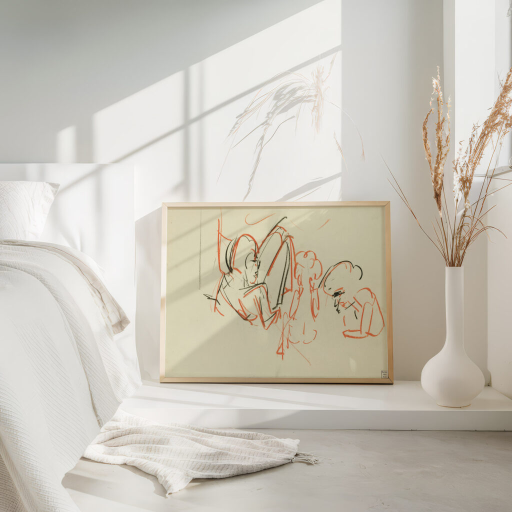 Figurliche Skizze drei Personen 1925 Albert Muller 4 mockup