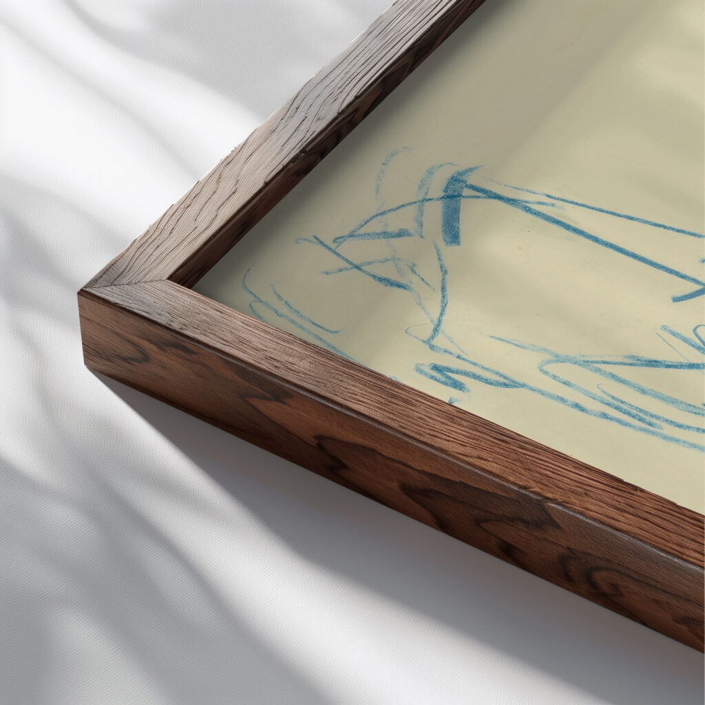 Figurliche Skizze weiblicher Akt und Frau mit Kind 1925 Albert Muller close up dark wood mockup