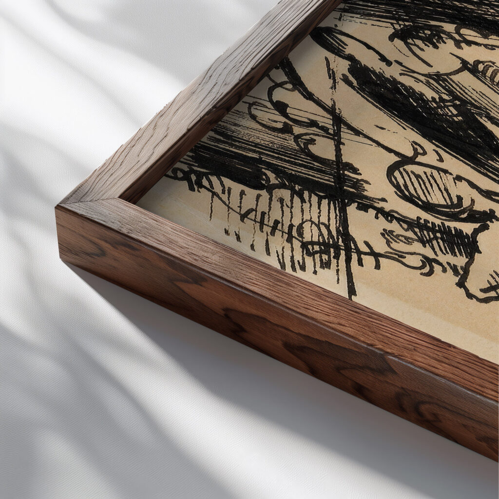 Figurliche Szene Vision 1916 Wilhelm Morgner close up dark wood mockup
