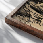 Figurliche Szene Vision 1916 Wilhelm Morgner close up dark wood mockup