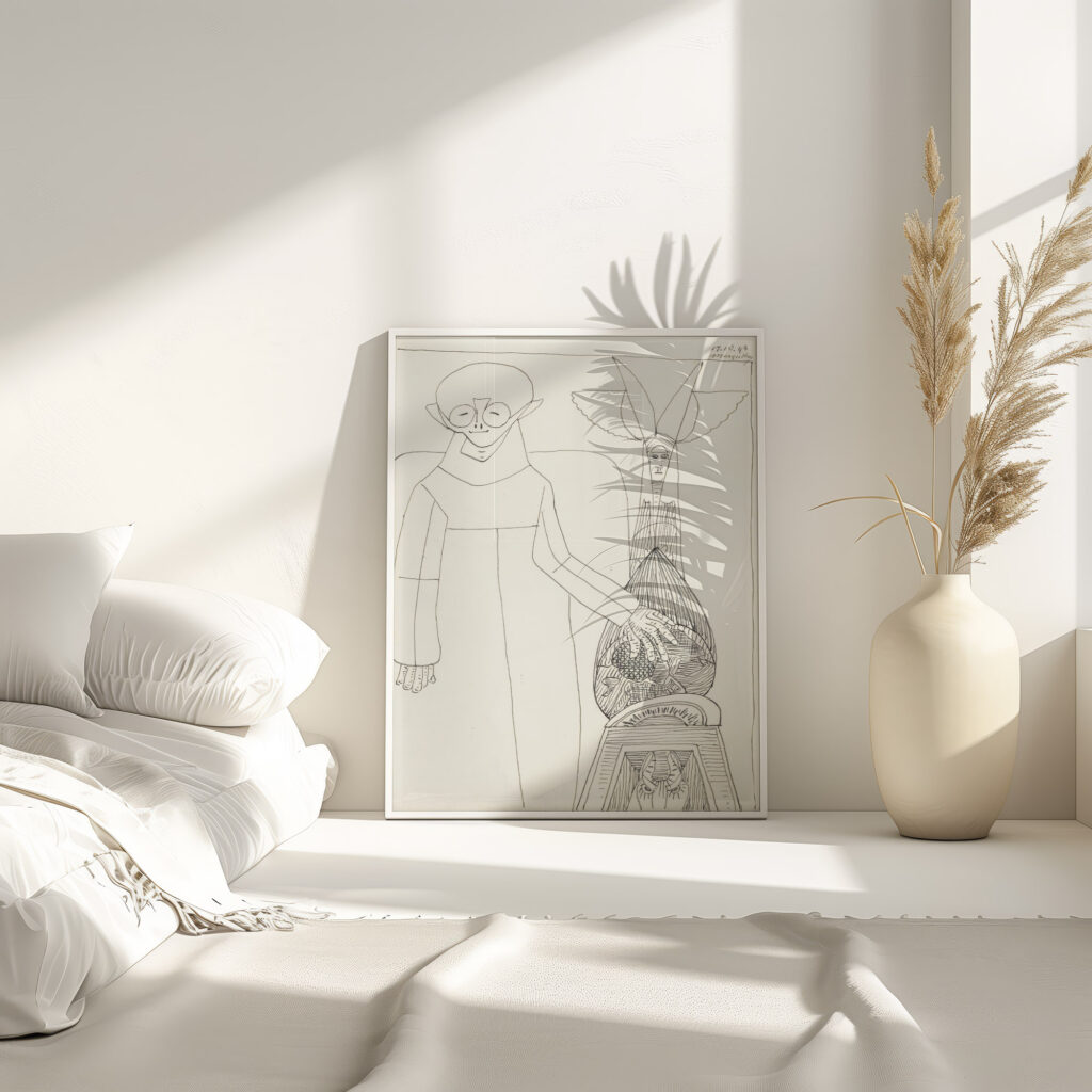 Figuur in een lange mantel met de linkerhand op een wereldbol 1943 10 17 Samuel Jessurun de Mesquita 4 mockup