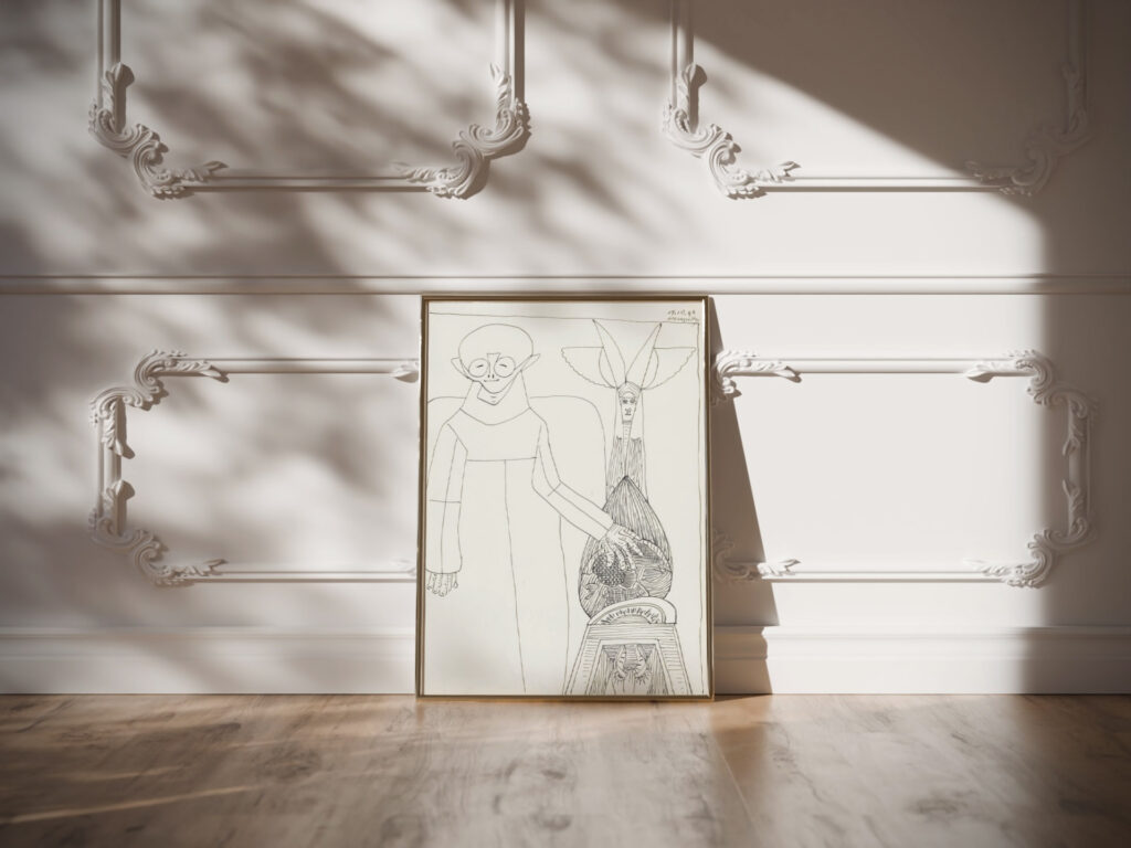 Figuur in een lange mantel met de linkerhand op een wereldbol 1943 10 17 Samuel Jessurun de Mesquita video mockup