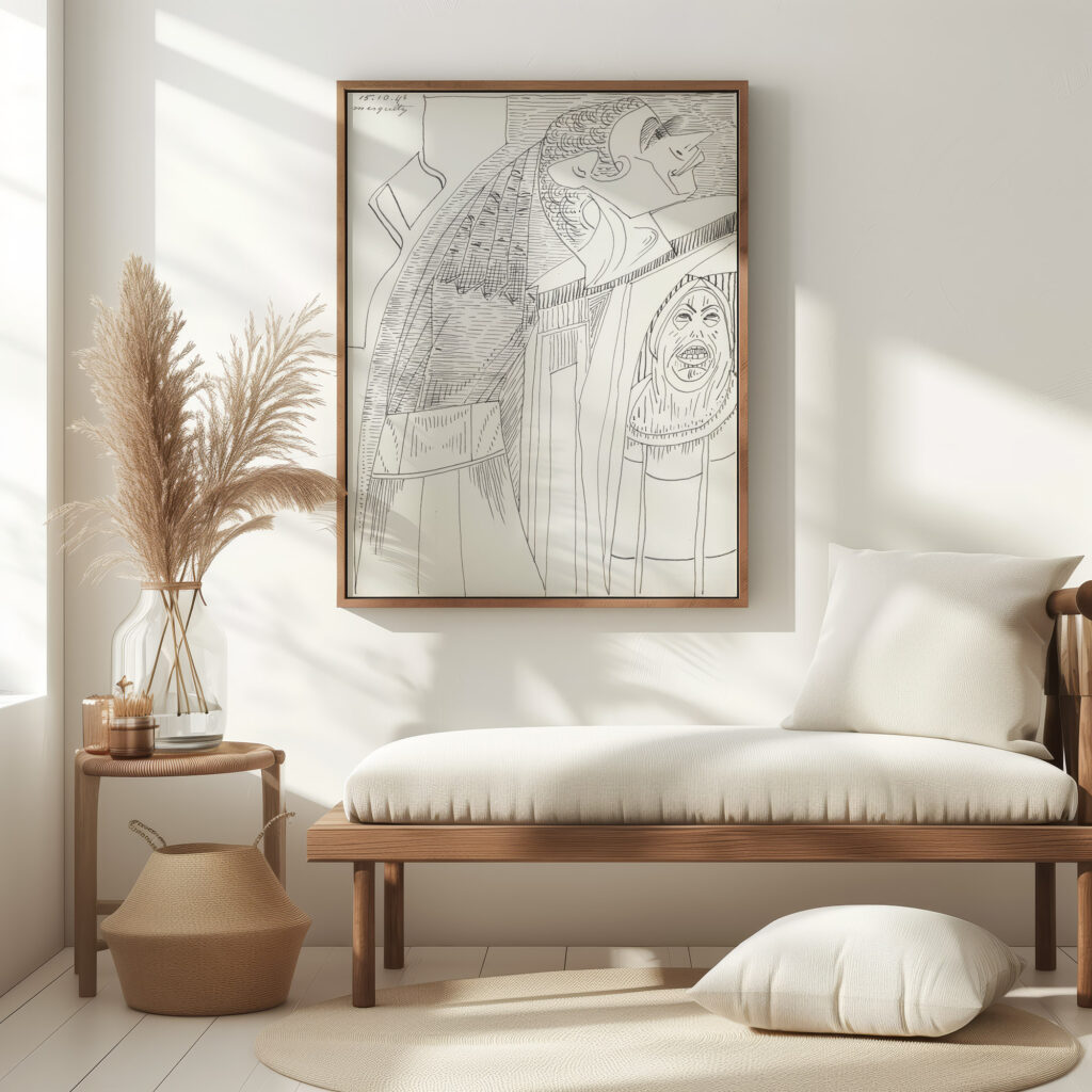 Figuur met een puntige neus en lange wimpers in profiel naar rechts 1943 10 15 Samuel Jessurun de Mesquita 5 mockup