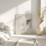 Figuur met lang haar en een kroon op het hoofd in profiel naar rechts 1943 12 24 Samuel Jessurun de Mesquita 4 mockup