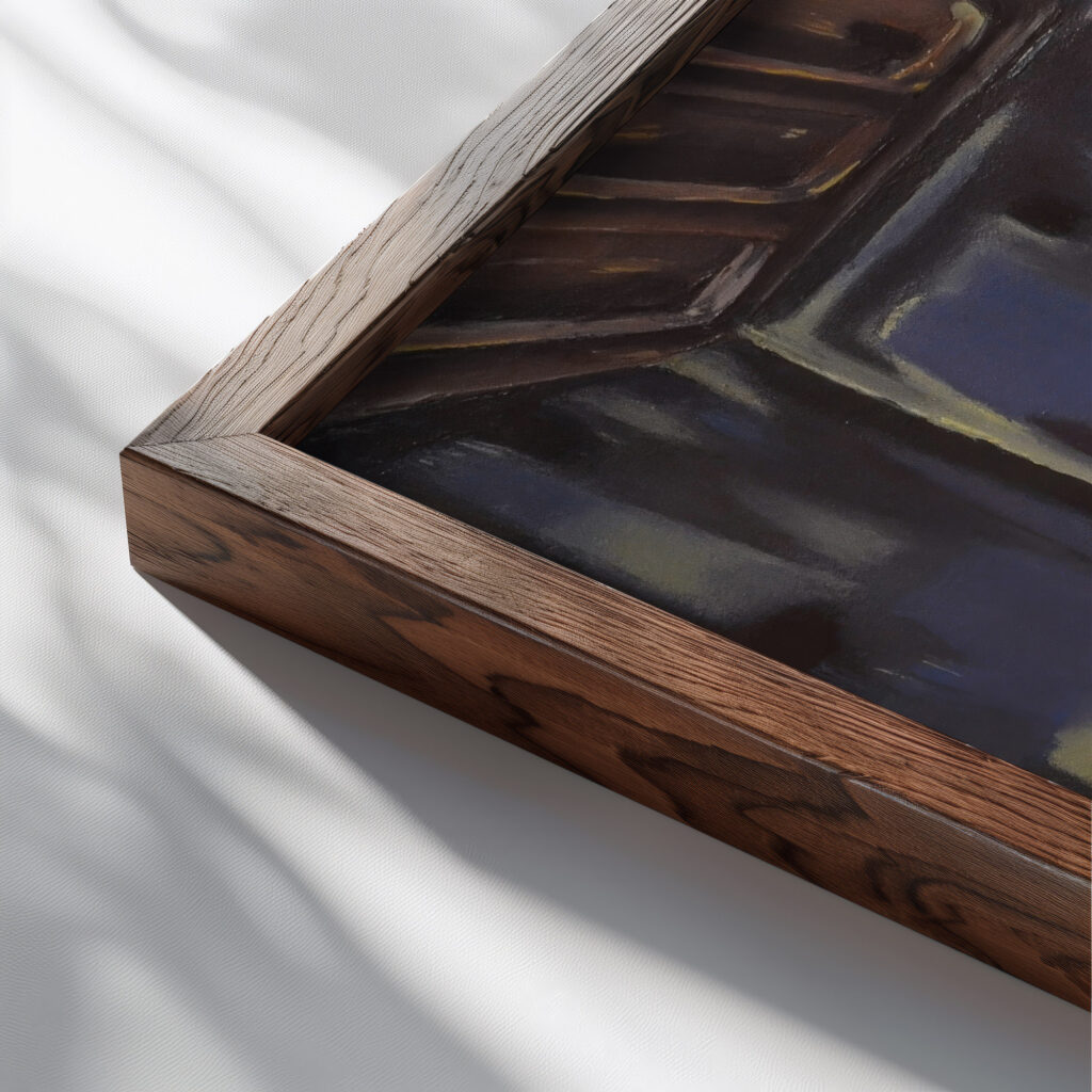 Fillette assise dans la salle aux bancs 1925 Maria Blanchard close up dark wood mockup