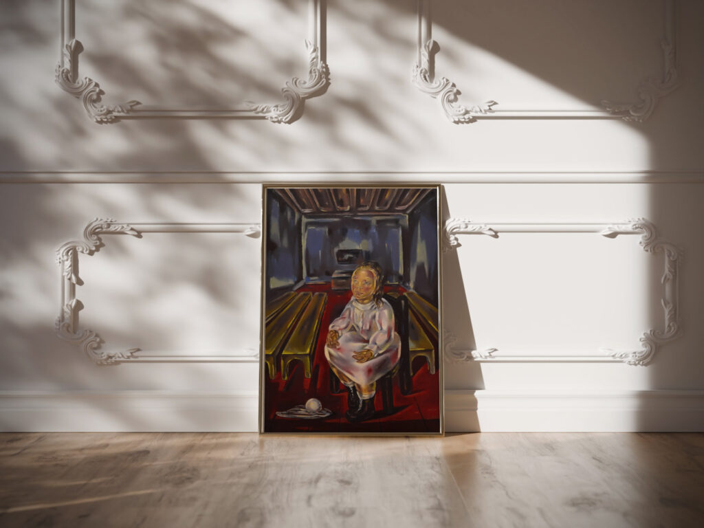 Fillette assise dans la salle aux bancs 1925 Maria Blanchard video mockup