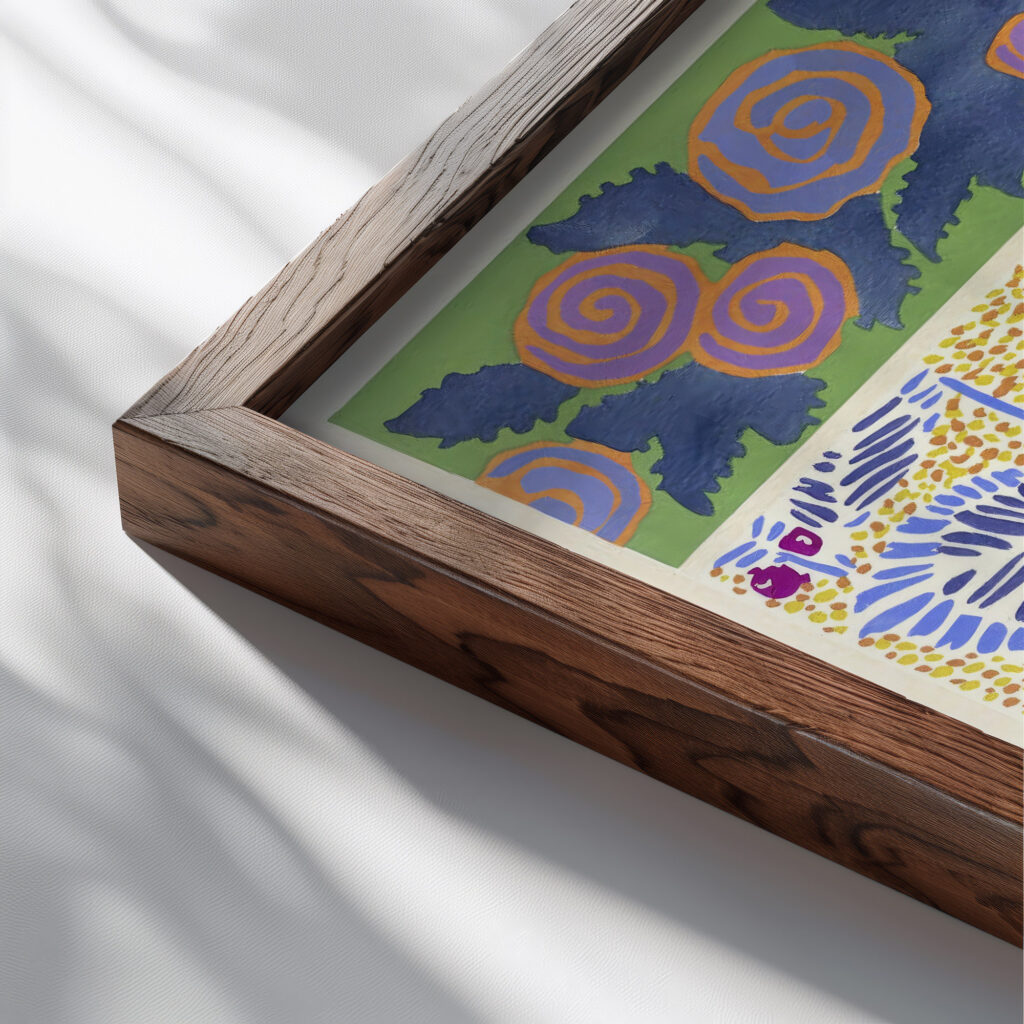 Floreal dessins coloris nouveaux Pl.15 1925 Emile Allain Seguy close up dark wood mockup