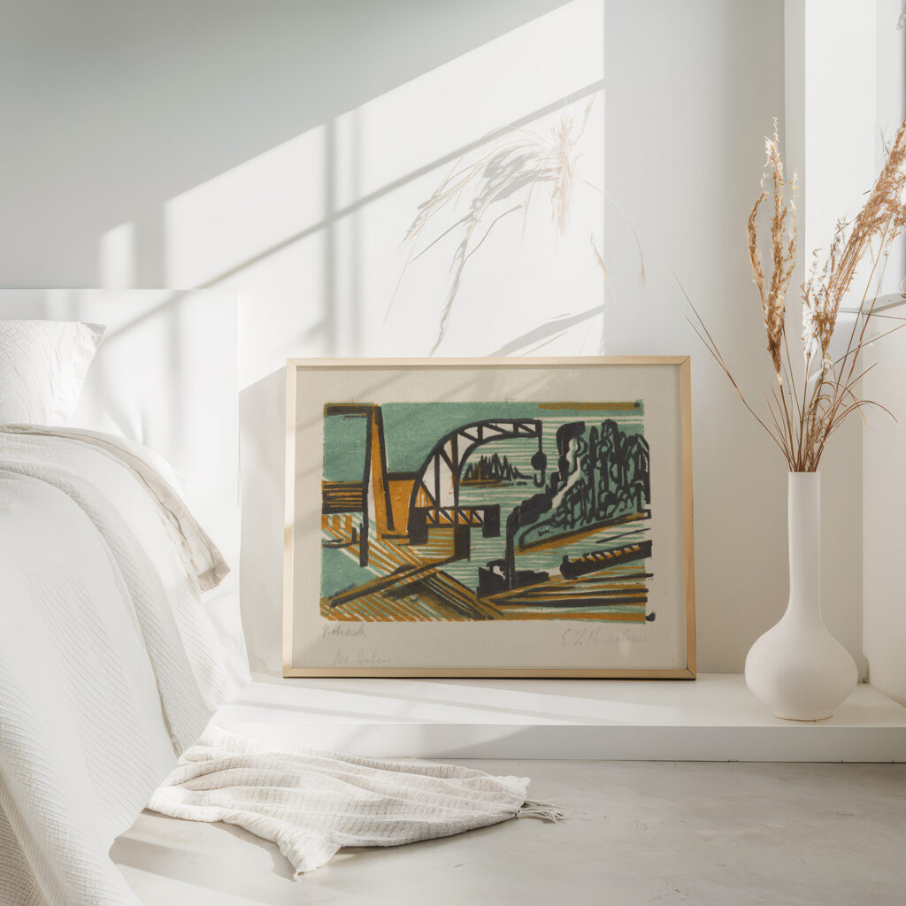 Flusslandschaft mit Kran und Schleppzug 1927 – 1928 Ernst Ludwig Kirchner 4 mockup