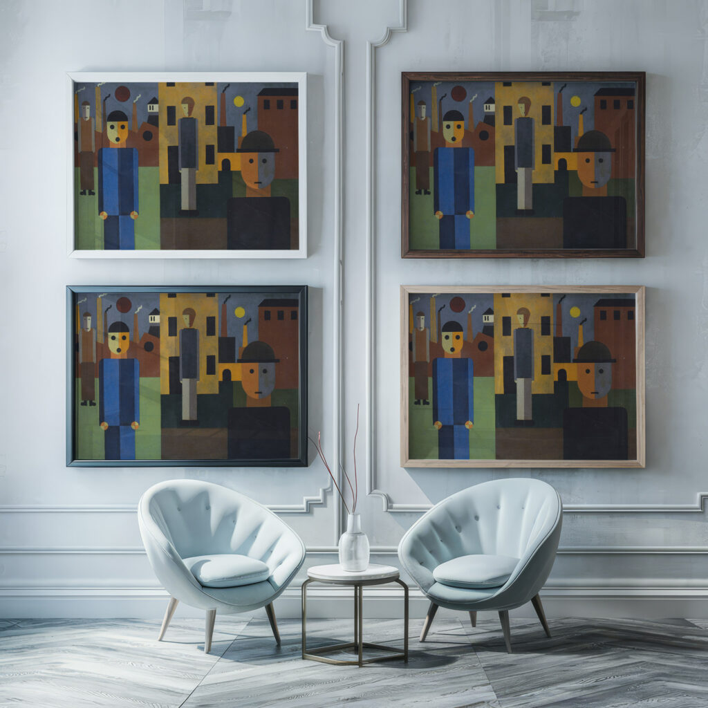 Four Men in front of Factories 1926 Franz Wilhelm Seiwert framed posters mockup