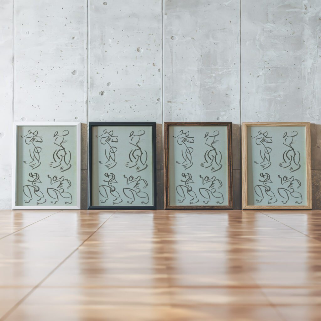 Four Studies of Dancing Figures. 1910 1915 Henri Gaudier Brzeska framed posters mockup