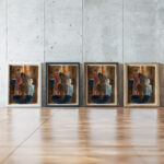 Four colour study for ‘Women on Stairway 1925 Oskar Schlemmer framed posters mockup