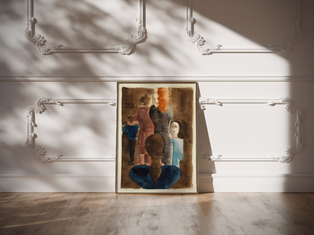 Four colour study for ‘Women on Stairway 1925 Oskar Schlemmer video mockup