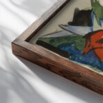 Four foxes 1913 Franz Marc close up dark wood mockup