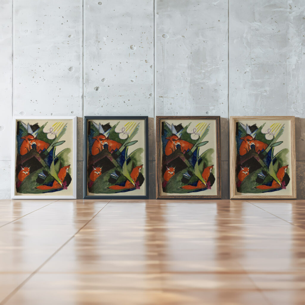 Four foxes 1913 Franz Marc framed posters mockup