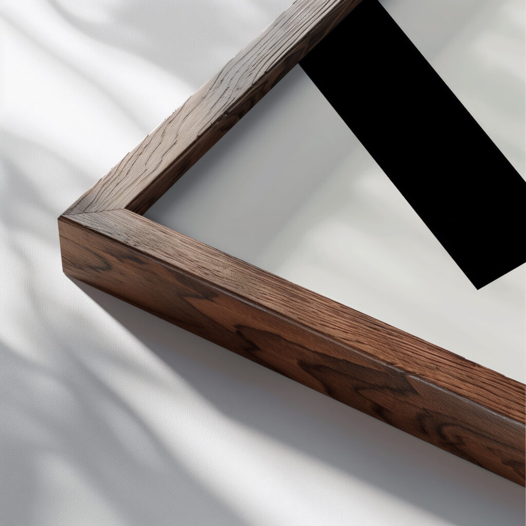 Four spaces with a broken cross 2017 Myriam Thyes close up dark wood mockup