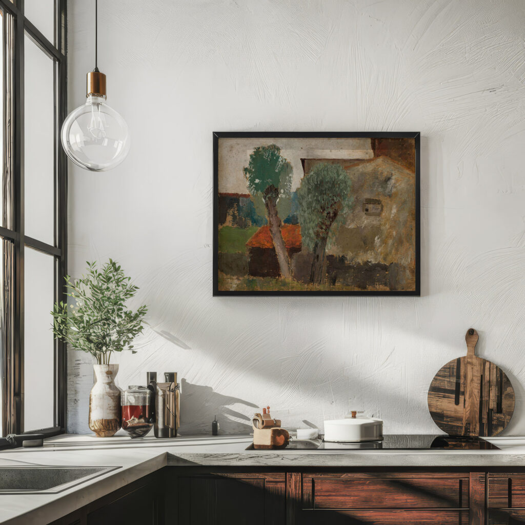 Fragment of a house with two trees 1920 Tadeusz Makowski 6 mockup