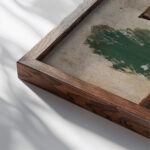 Fragment of a house with two trees 1920 Tadeusz Makowski close up dark wood mockup