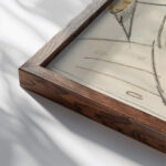 Frau in Blau mit zwei Begleitern 1913 Hermann Stenner close up dark wood mockup