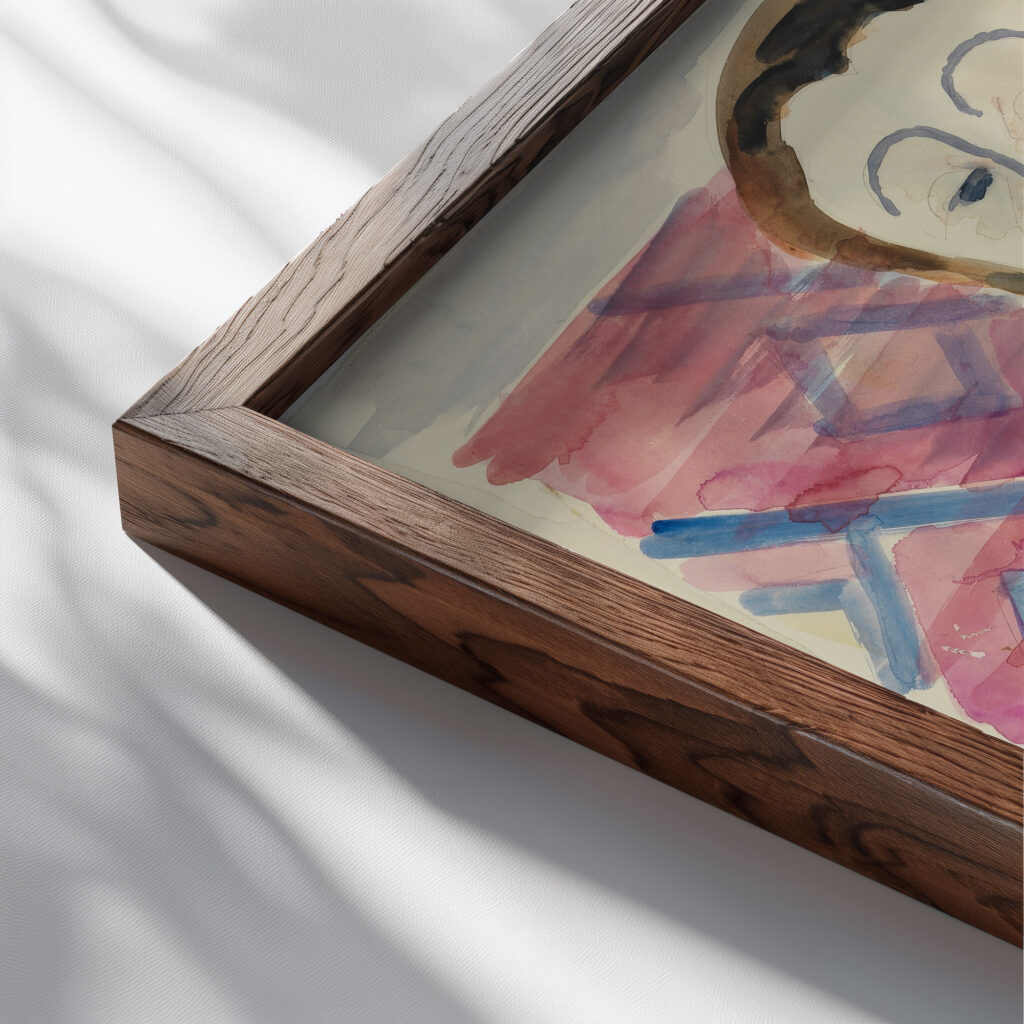 Frau mit Schurze Erna Kirchner ca 1929 Ernst Ludwig Kirchner close up dark wood mockup