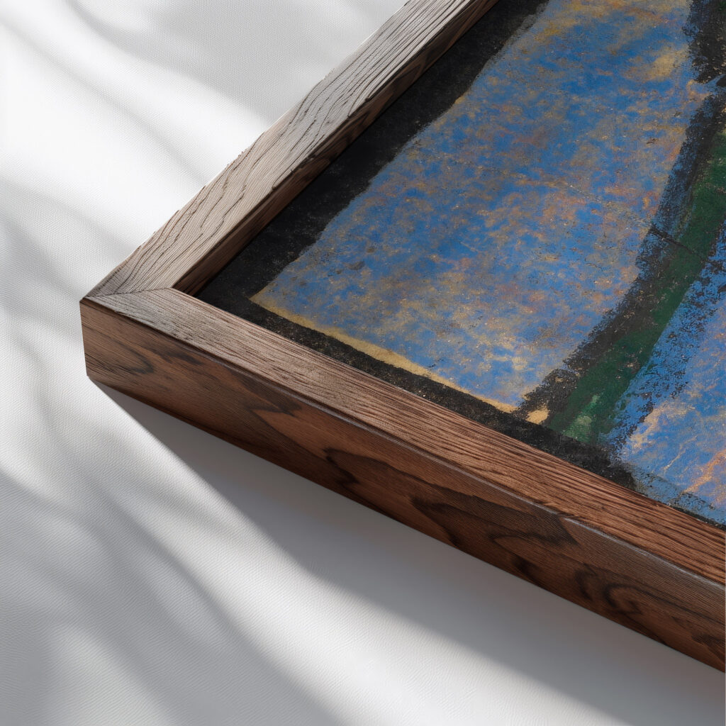 Frau mit ausgebreiteten Armen in gelbem Rock 1918 Egon Schiele close up dark wood mockup