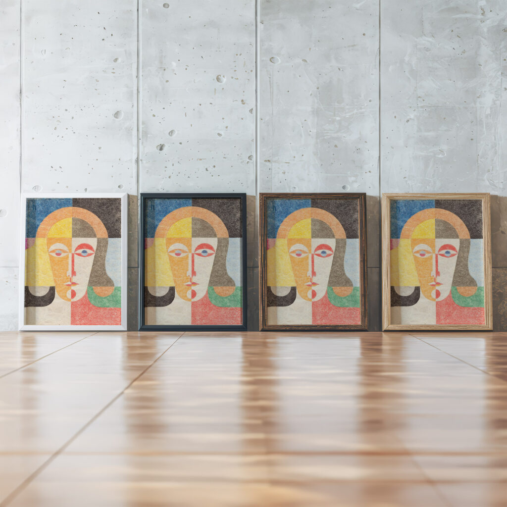 Frauenkopf Circa 1935 Heinrich Hoerle framed posters mockup