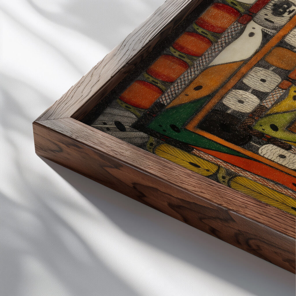 Fraulein Iness am Klavier 1921 Adolf Wolfli close up dark wood mockup