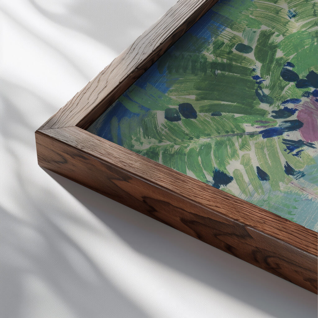 French Riviera 1920 Janos Vaszary close up dark wood mockup