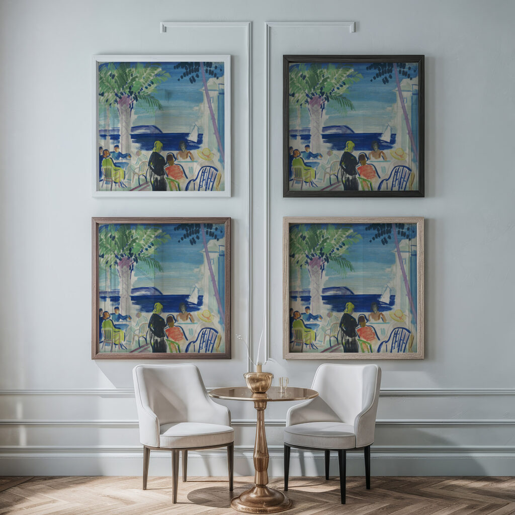 French Riviera 1920 Janos Vaszary framed posters mockup