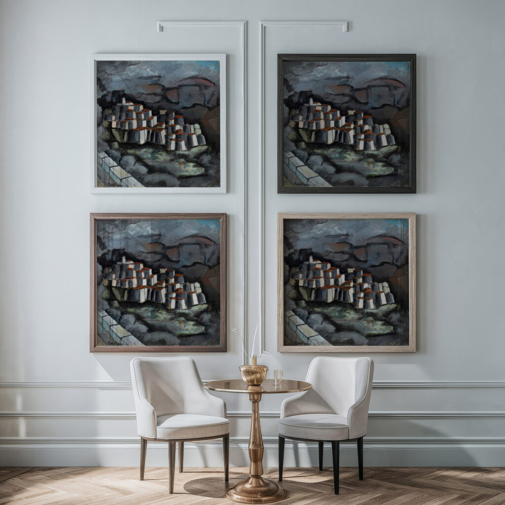 French hill town Roger de La Fresnaye framed posters mockup