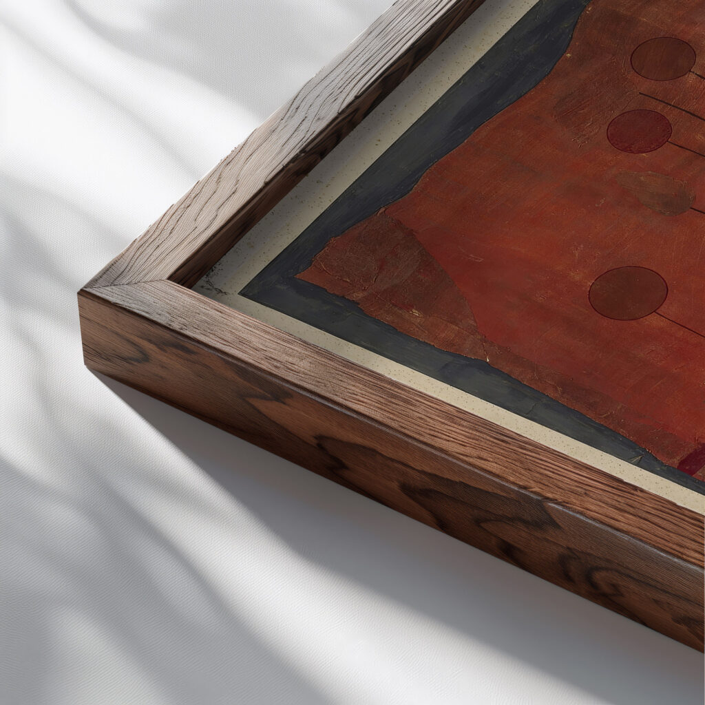 Fruits on Red 1930 Paul Klee close up dark wood mockup