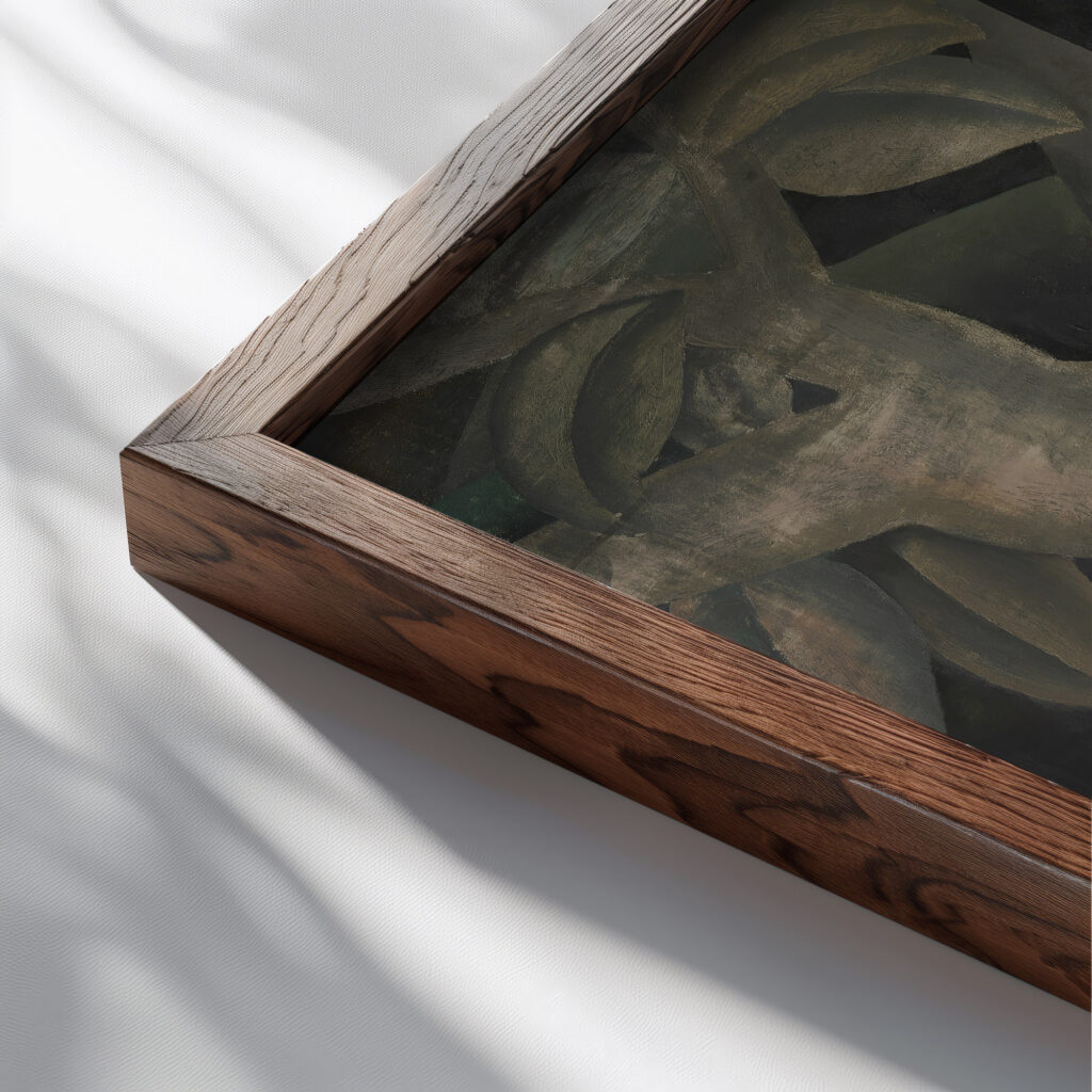 Fugue 1925 Gustave Van de Woestijne close up dark wood mockup