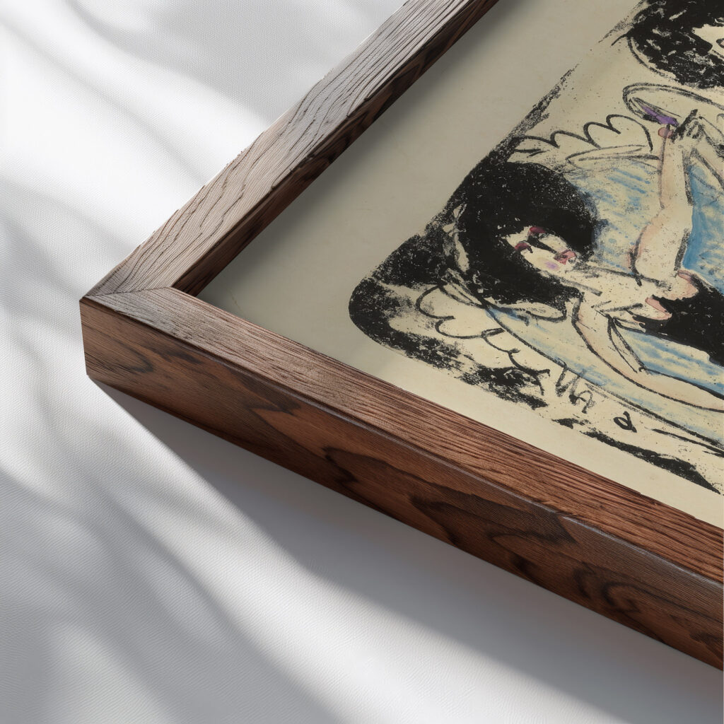 Funf Tanzerinnen in Parade. – Funf Spagattanzerinnen 1911 Ernst Ludwig Kirchner close up dark wood mockup