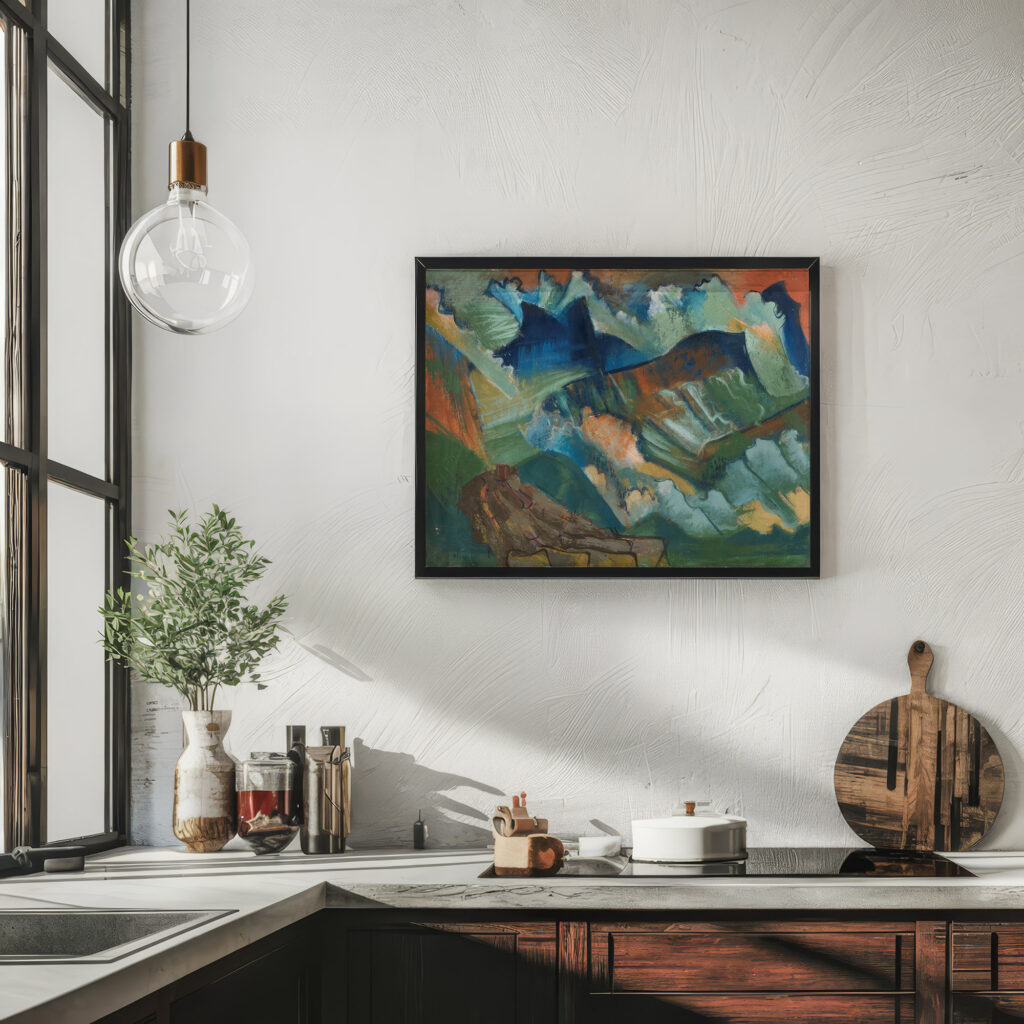 Gebirgslandschaft mit rotem Himmel August Babberger 6 mockup