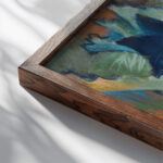Gebirgslandschaft mit rotem Himmel August Babberger close up dark wood mockup