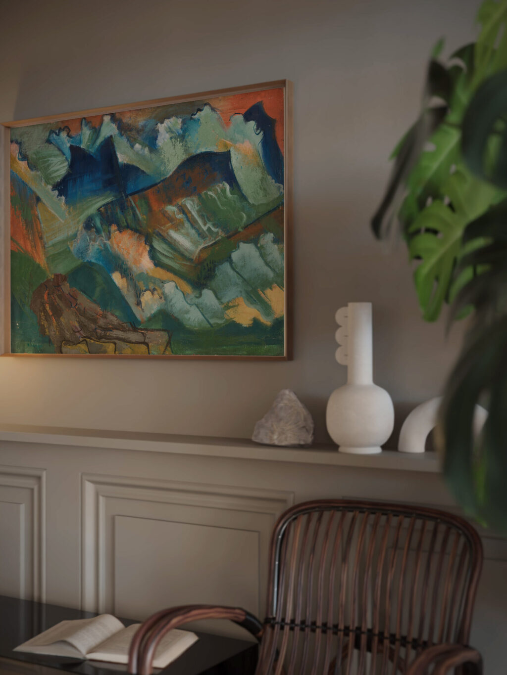 Gebirgslandschaft mit rotem Himmel August Babberger video mockup