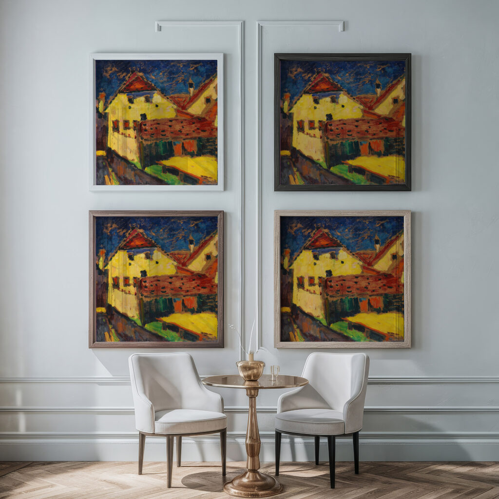 Gelbe Hauser 1909 Alexej von Jawlensky framed posters mockup