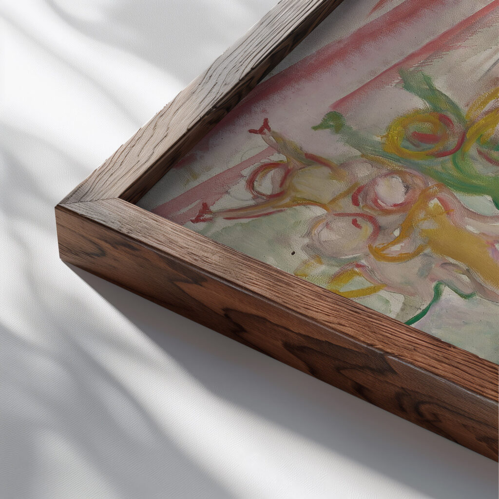 Geniuses in Sun Rays 1914–16 Edvard Munch close up dark wood mockup