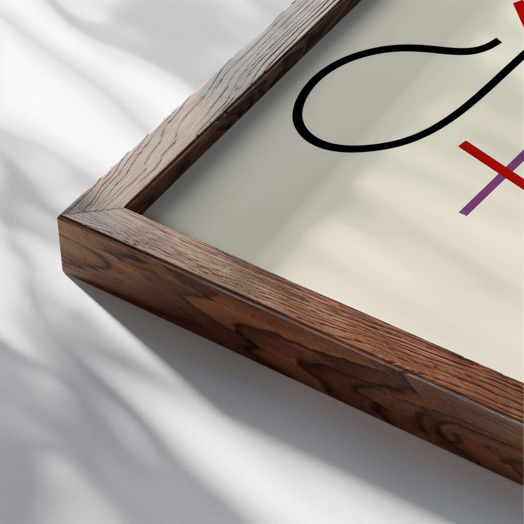 Geometric and wavy lines 2014 Myriam Thyes close up dark wood mockup