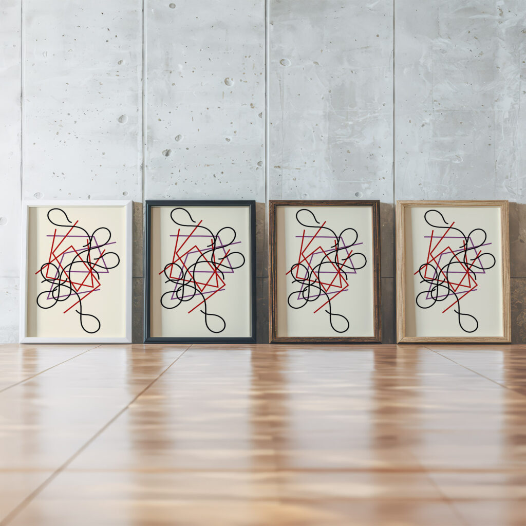 Geometric and wavy lines 2014 Myriam Thyes framed posters mockup