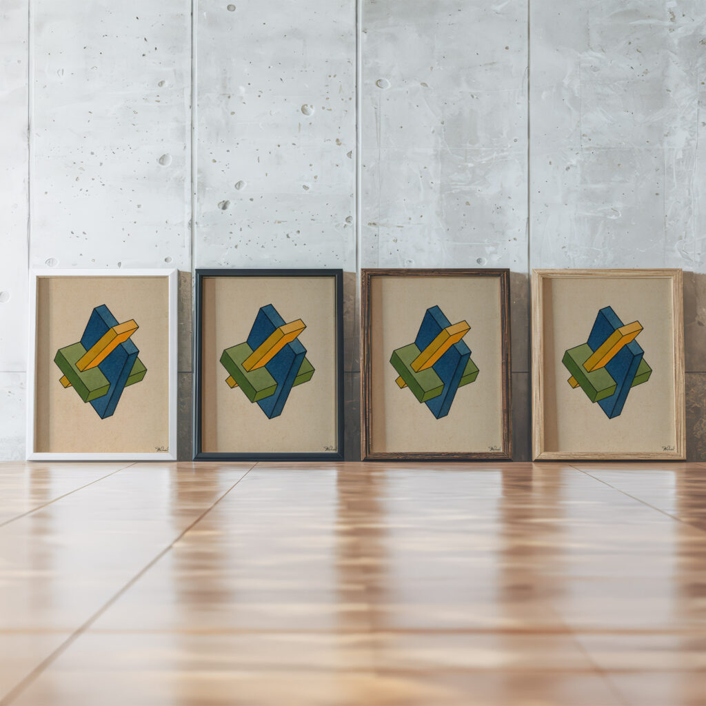 Geometric composition Yakov Chernikhov framed posters mockup