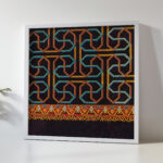 Geometric maze like patterns in brown blue green and yellow on black ground late 19th century Unknown 5 mockup