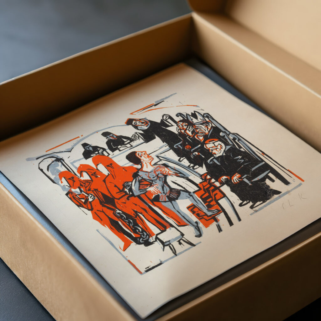 Gerichtsszene aus Shaws heiliger Johanna 1925 Ernst Ludwig Kirchner video mockup