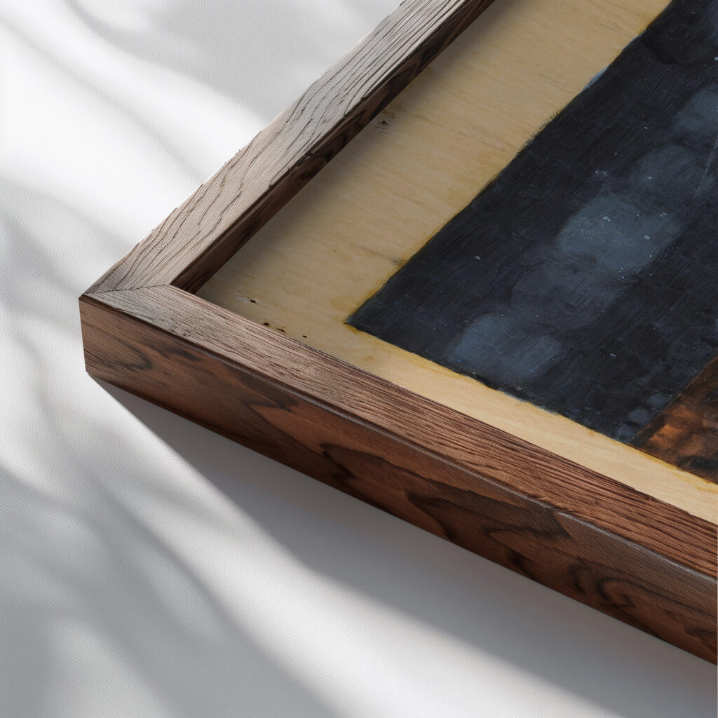 Gesamtkomposition ‘Vorbereitung Andacht im Esssaal. Otto Meyer Amden close up dark wood mockup