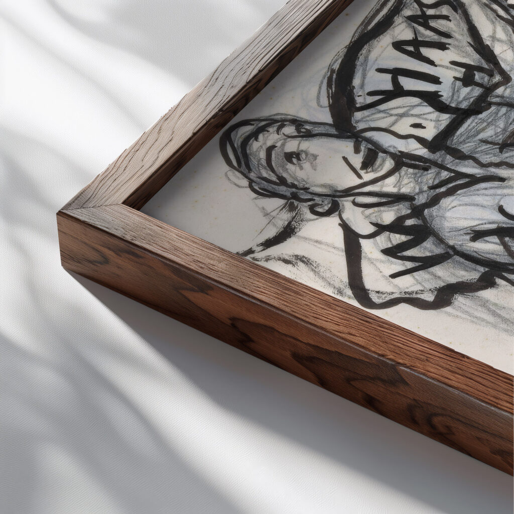 Gestel en vrouw met bloemstuk voor Paul Fierens 1937 Leo Gestel close up dark wood mockup